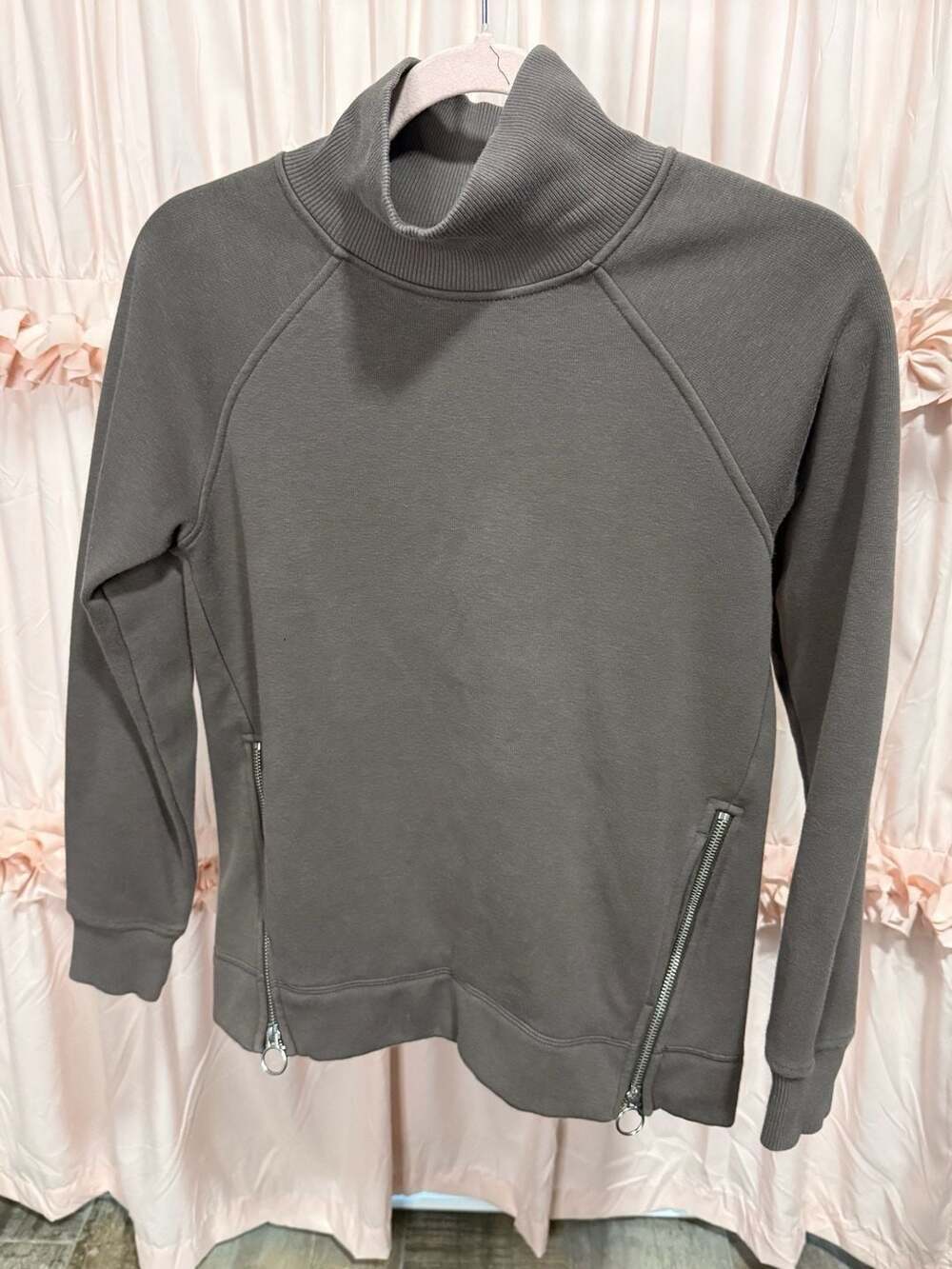 Athleta Cozy Karma Side Zip Funnel Neck Sweatshirt in Coffee House XXS will fit